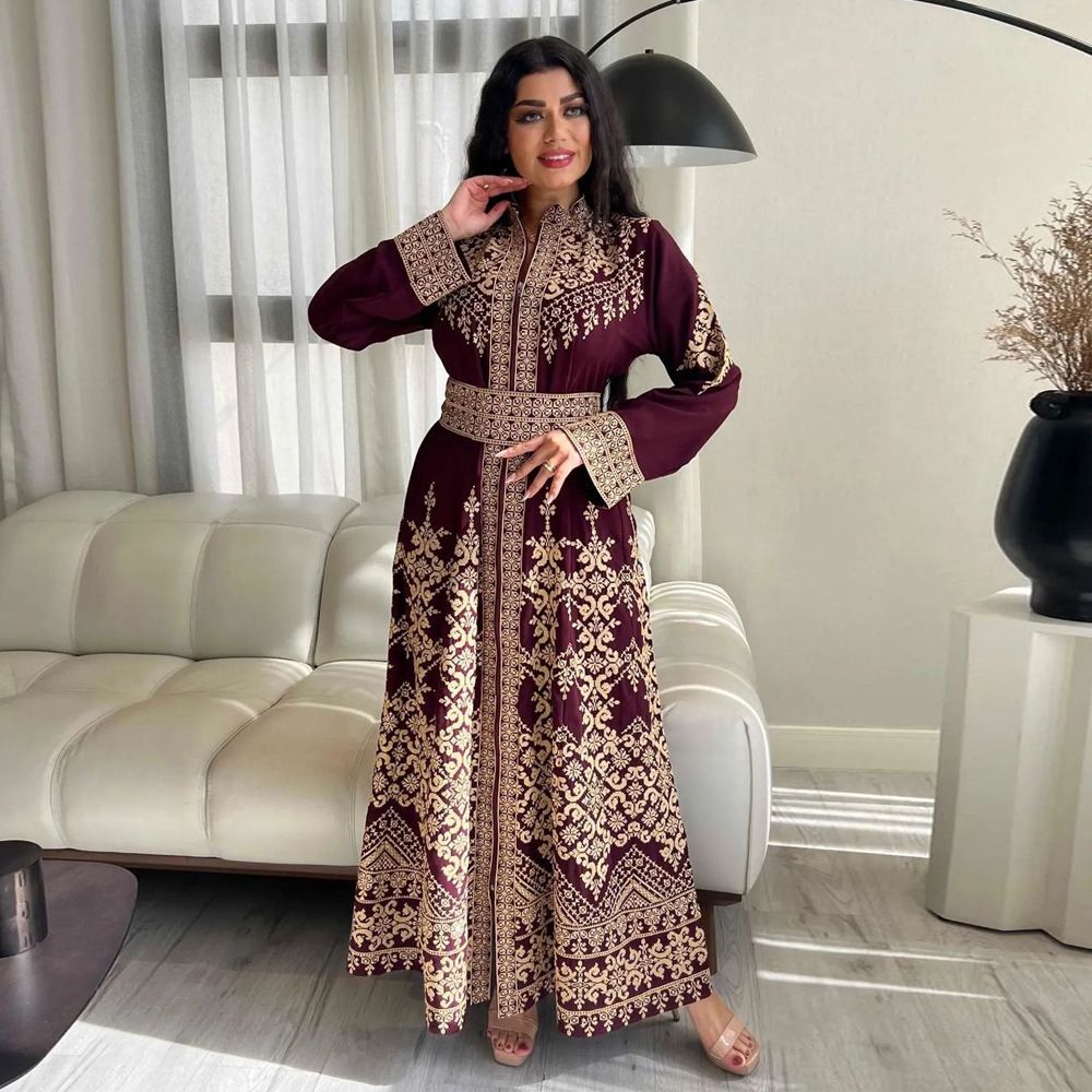 Luxury Dubai Turkish Maxi Dress for Women New Modest Islamic Long Sleeve Abaya Printed Robe Casual for Spring Season Dresses