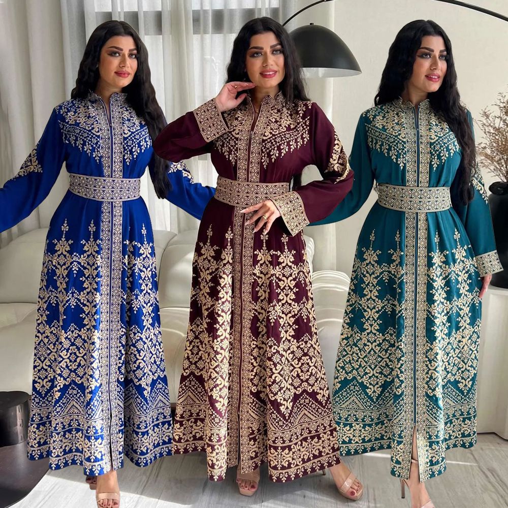 Luxury Dubai Turkish Maxi Dress for Women New Modest Islamic Long Sleeve Abaya Printed Robe Casual for Spring Season Dresses