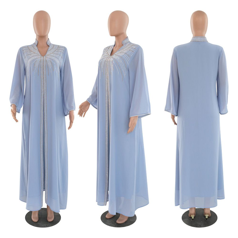 Fashion Middle East Arab Robes Kaftan Islamic Dress Dubai Diamond Belt Chiffon Dress