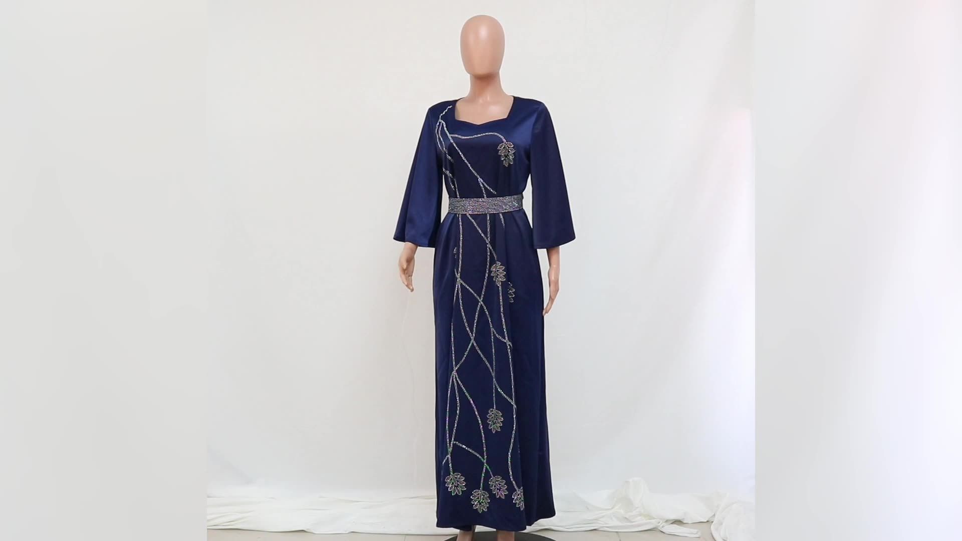 Fashion Sequins Embroidered Muslim Dress Dubai Arab Abaya Dubai Arabic Turkey Morocco Kaftan Ethnic Islamic Clothing Gown Dress