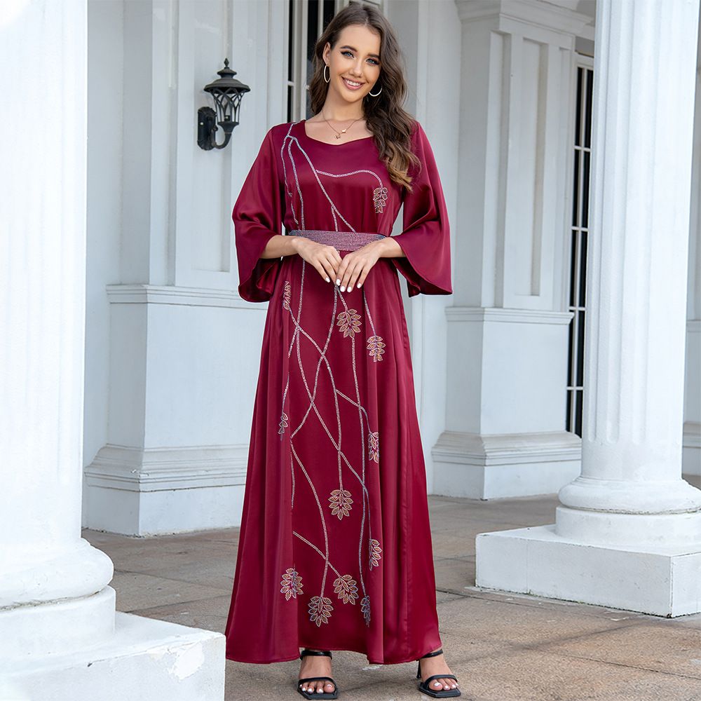 Fashion Sequins Embroidered Muslim Dress Dubai Arab Abaya Dubai Arabic Turkey Morocco Kaftan Ethnic Islamic Clothing Gown Dress
