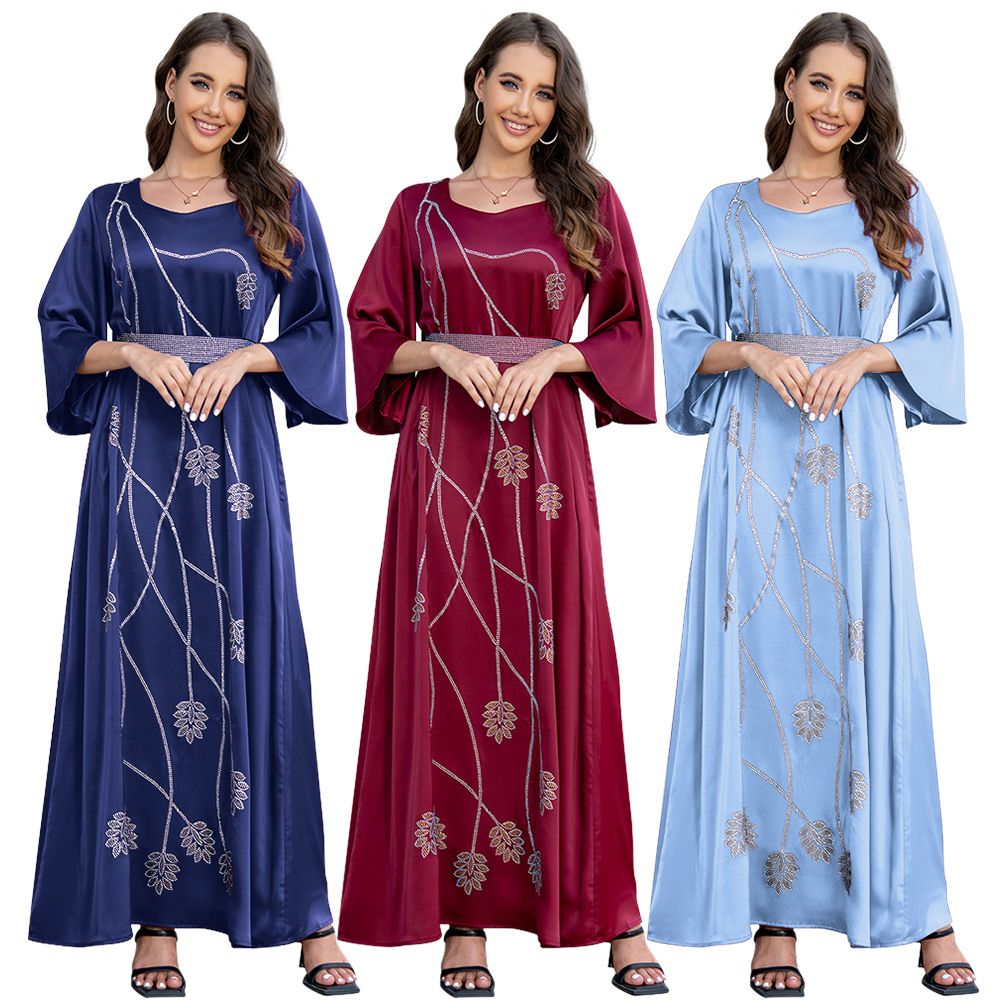 Fashion Sequins Embroidered Muslim Dress Dubai Arab Abaya Dubai Arabic Turkey Morocco Kaftan Ethnic Islamic Clothing Gown Dress