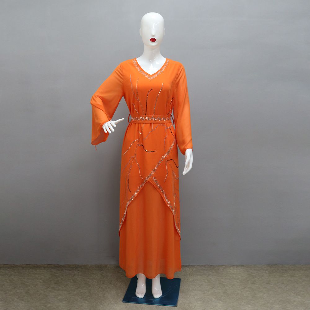 Chiffon Kimono Sleeve Islamic Clothing Loose Pattern Rhinestone Abaya Dresses
