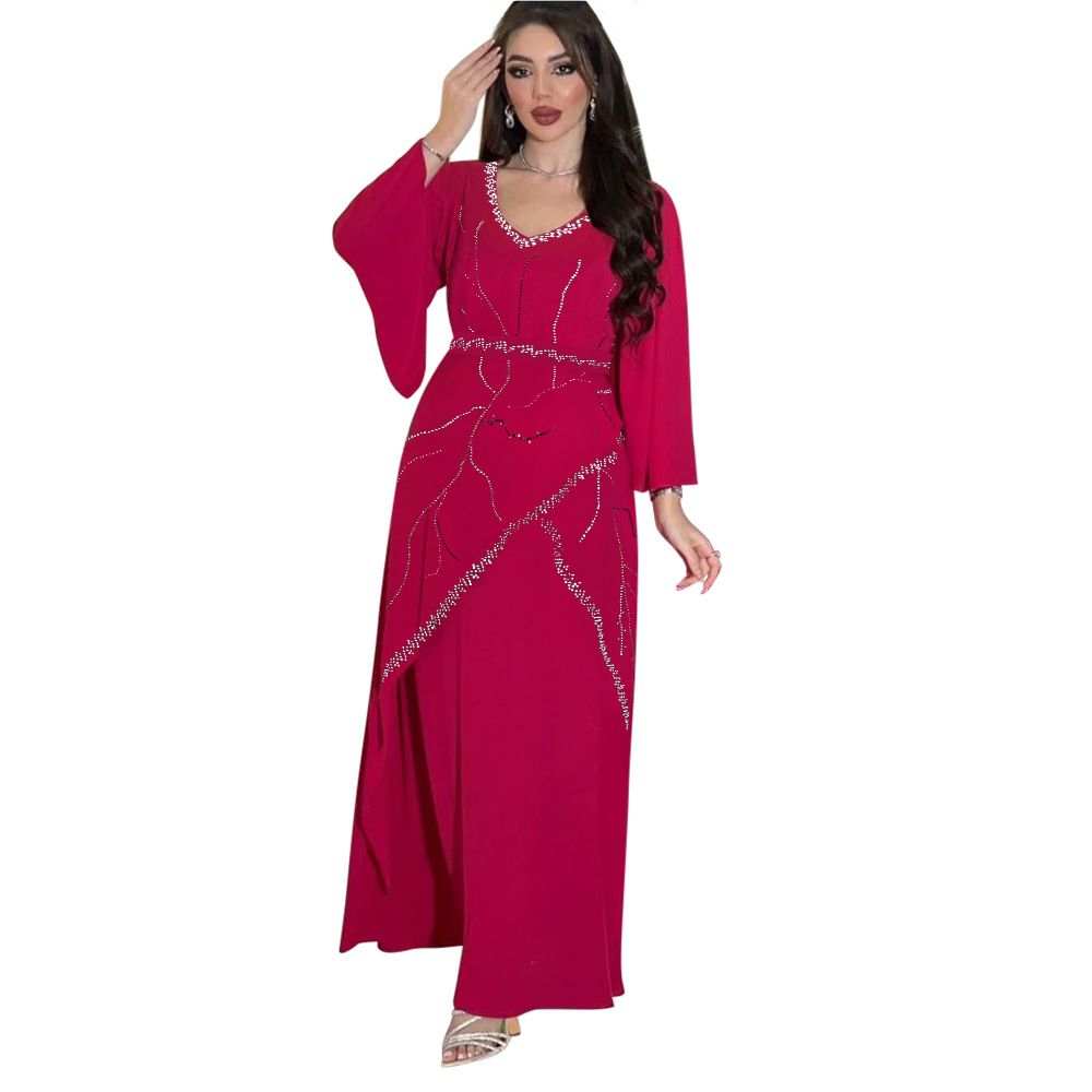 Chiffon Kimono Sleeve Islamic Clothing Loose Pattern Rhinestone Abaya Dresses