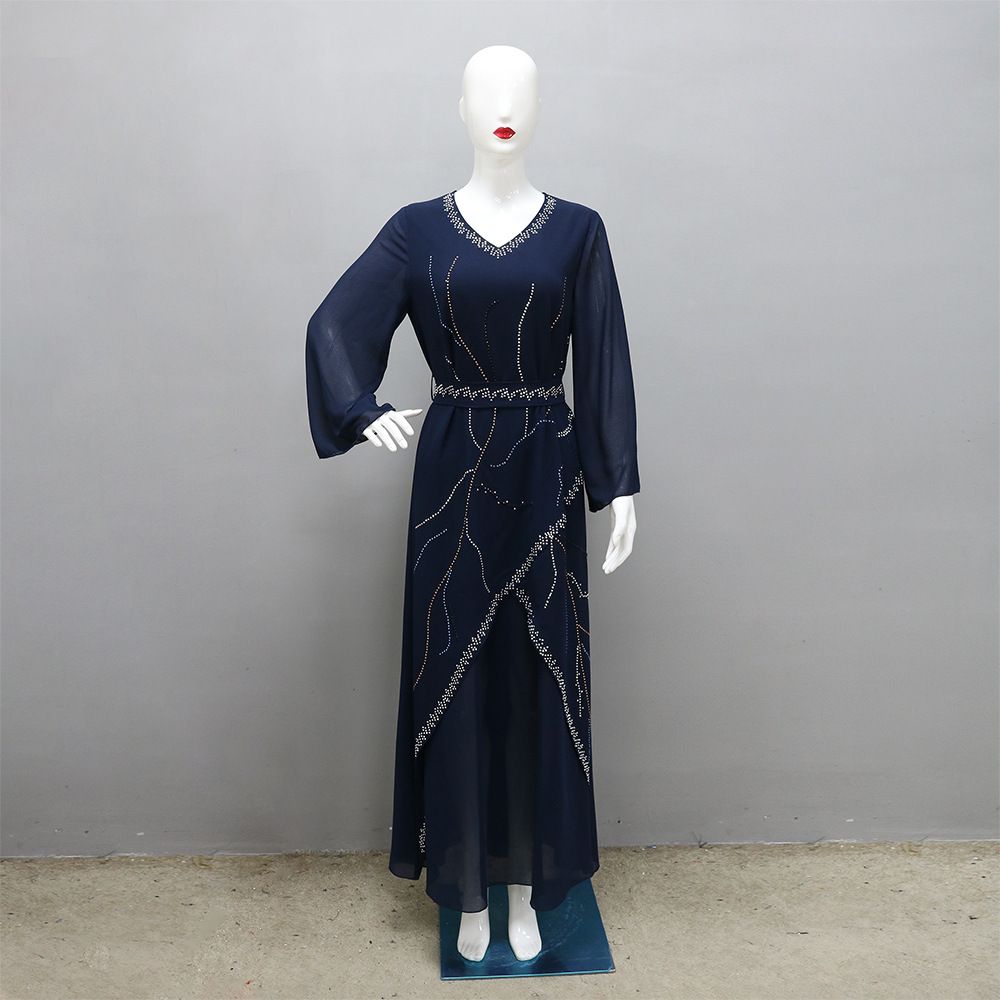 Chiffon Kimono Sleeve Islamic Clothing Loose Pattern Rhinestone Abaya Dresses