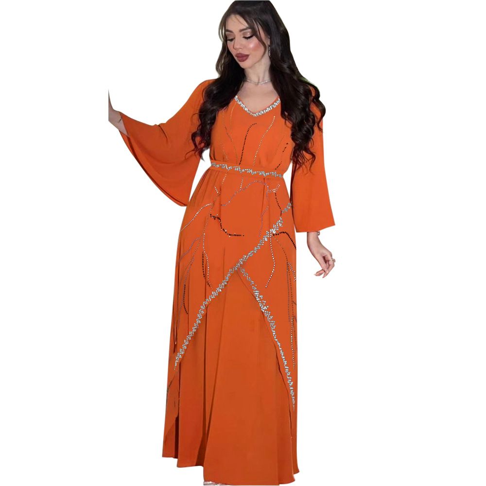 Chiffon Kimono Sleeve Islamic Clothing Loose Pattern Rhinestone Abaya Dresses