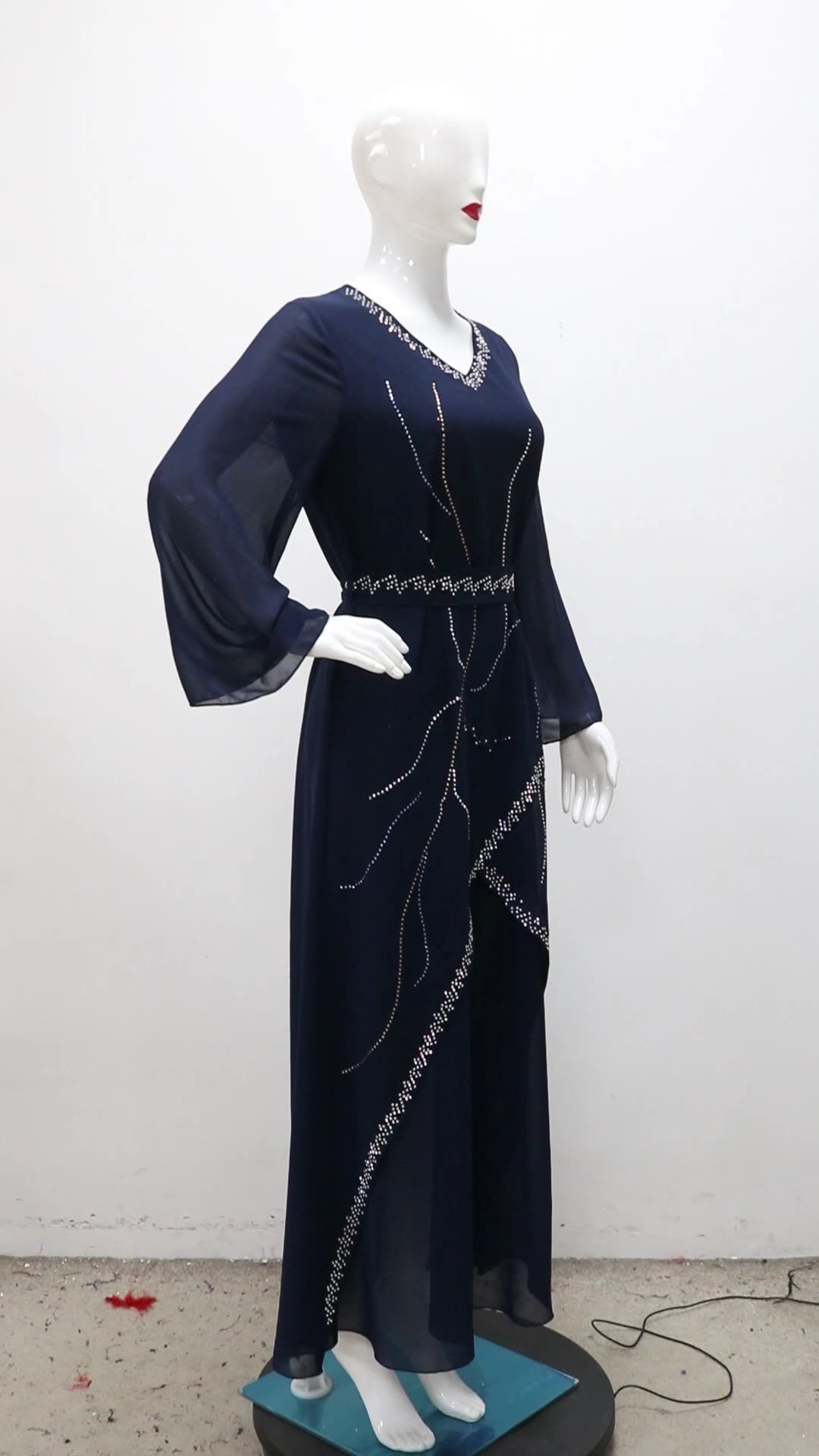 Chiffon Kimono Sleeve Islamic Clothing Loose Pattern Rhinestone Abaya Dresses