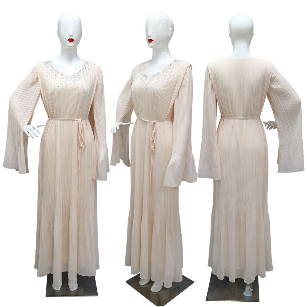 Middle East Slimming Pleated Women's Clothing Dubai Arab Robe Rhinestone Dinner Dress