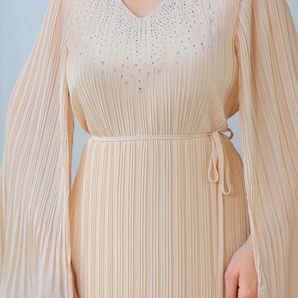 Middle East Slimming Pleated Women's Clothing Dubai Arab Robe Rhinestone Dinner Dress