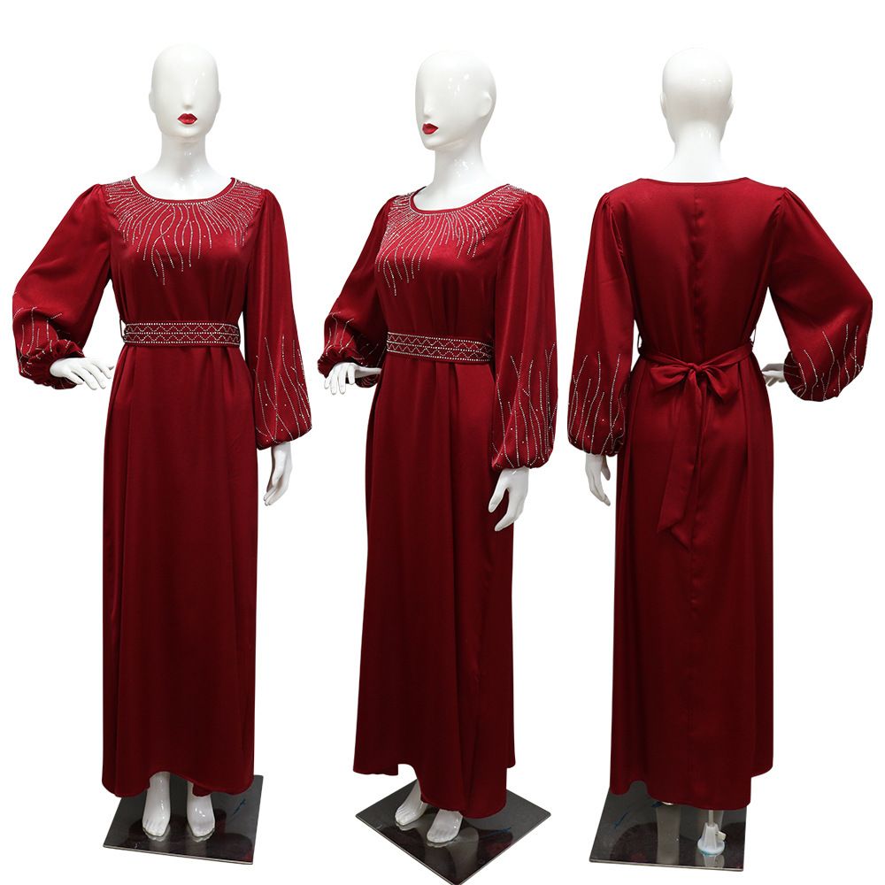 Middle East Dubai Women's Clothing Rhinestone Belt Large Swing Robe Dinner Formal Dress