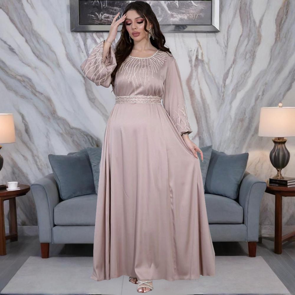 Middle East Dubai Women's Clothing Rhinestone Belt Large Swing Robe Dinner Formal Dress