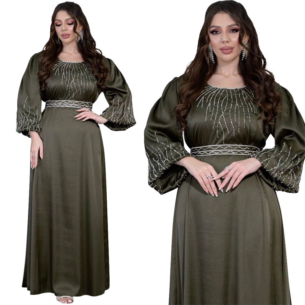 Middle East Dubai Women's Clothing Rhinestone Belt Large Swing Robe Dinner Formal Dress
