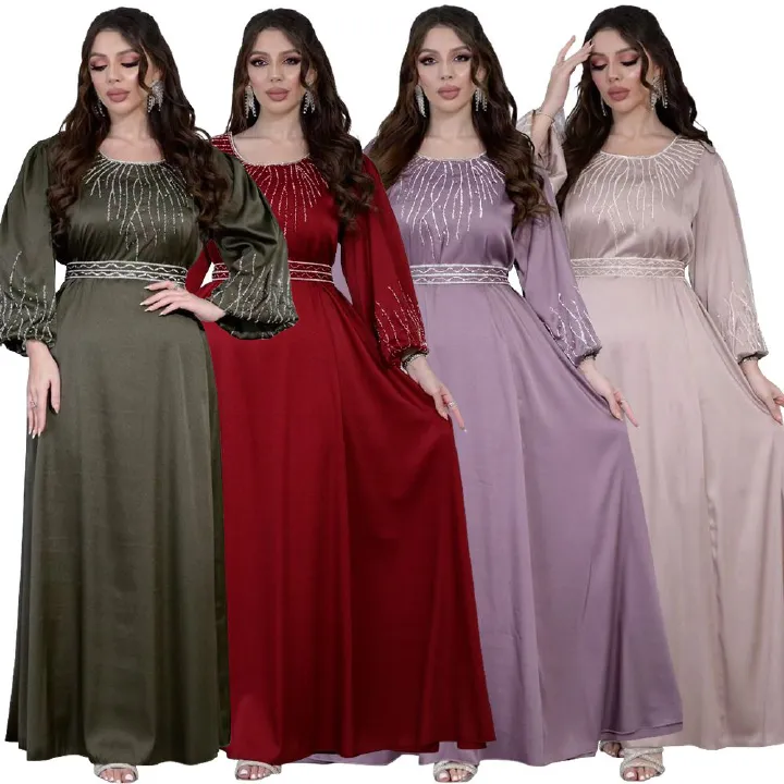 Middle East Dubai Women's Clothing Rhinestone Belt Large Swing Robe Dinner Formal Dress