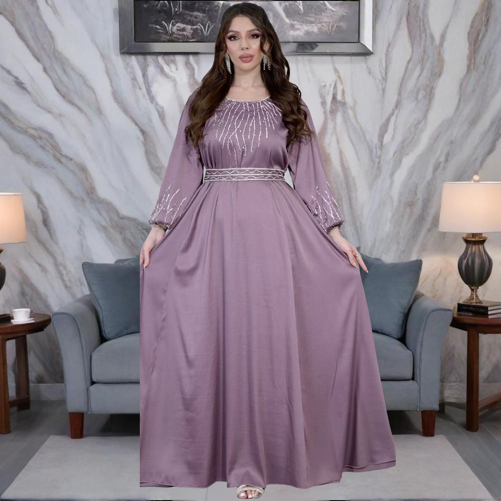 Middle East Dubai Women's Clothing Rhinestone Belt Large Swing Robe Dinner Formal Dress