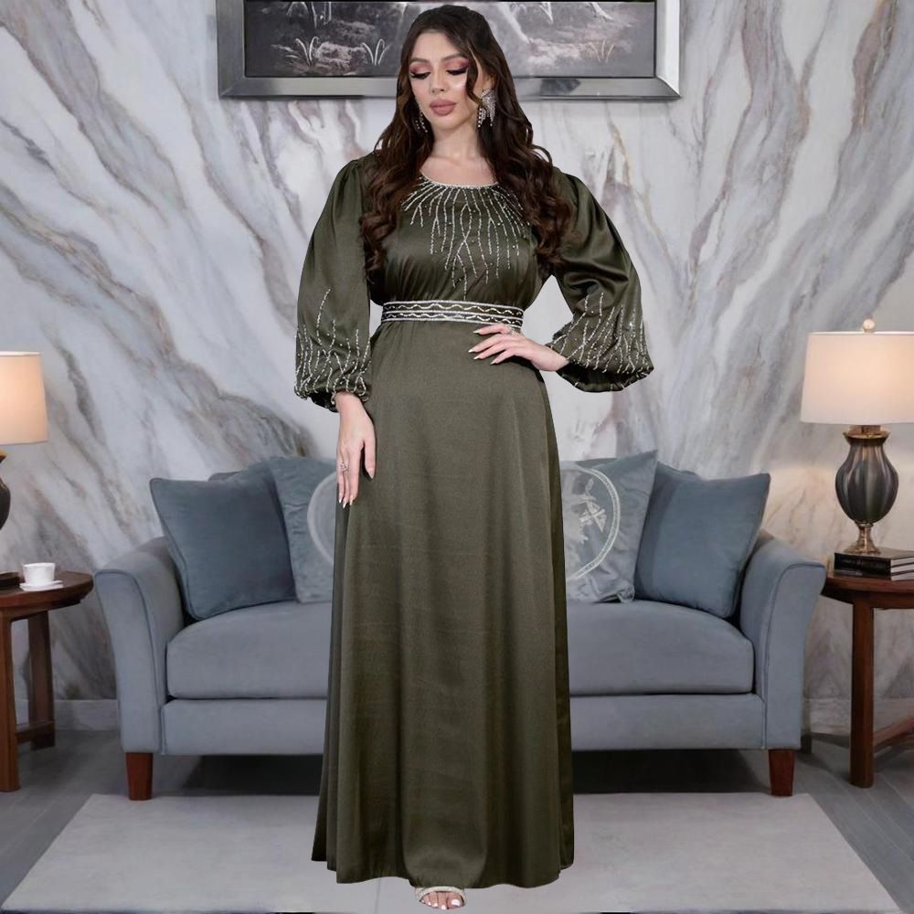 Middle East Dubai Women's Clothing Rhinestone Belt Large Swing Robe Dinner Formal Dress