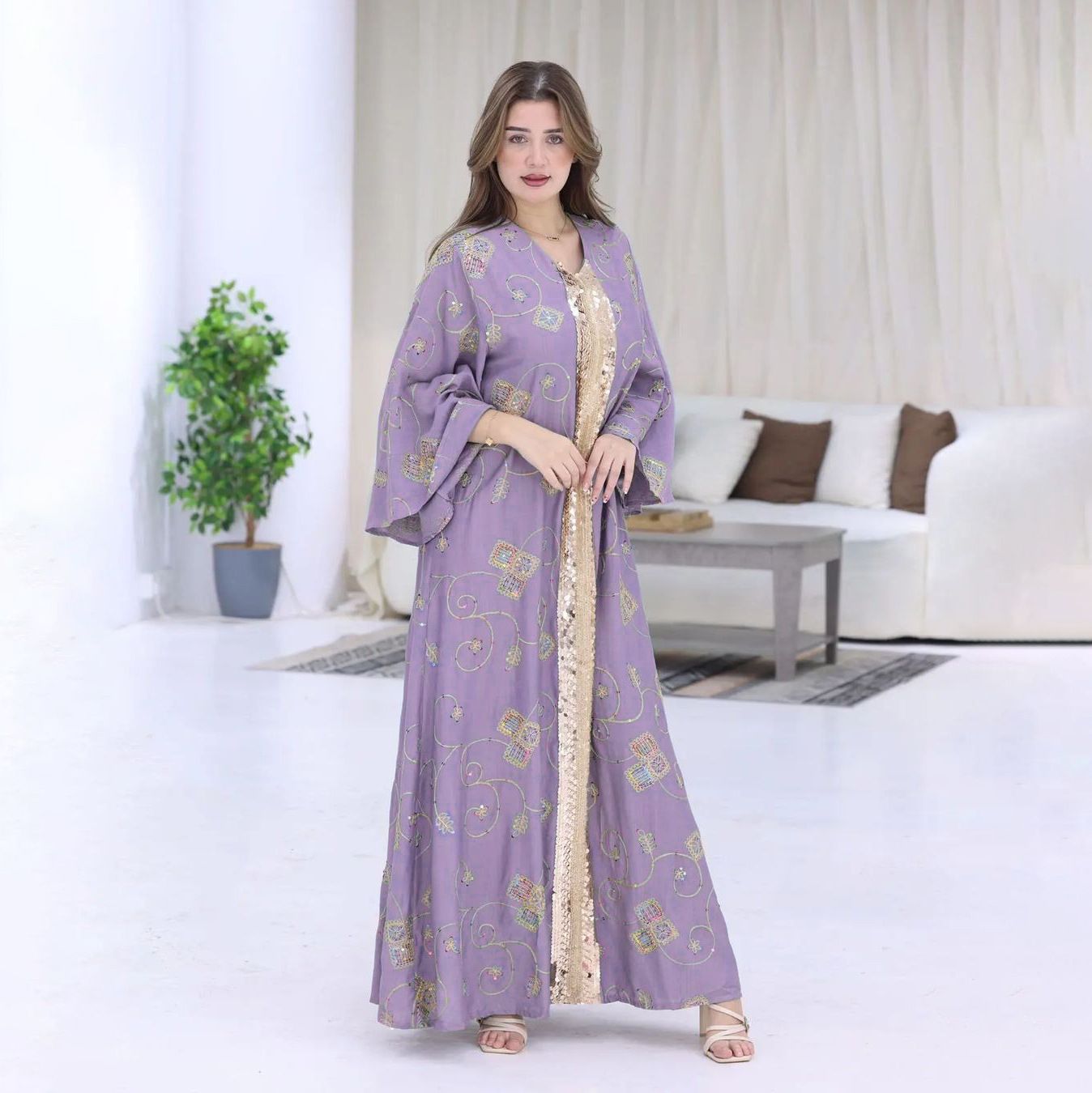 Islamic Sequin Muslim Dress Dmbroidered Abaya Lace Elegant Dress Women  Dresses