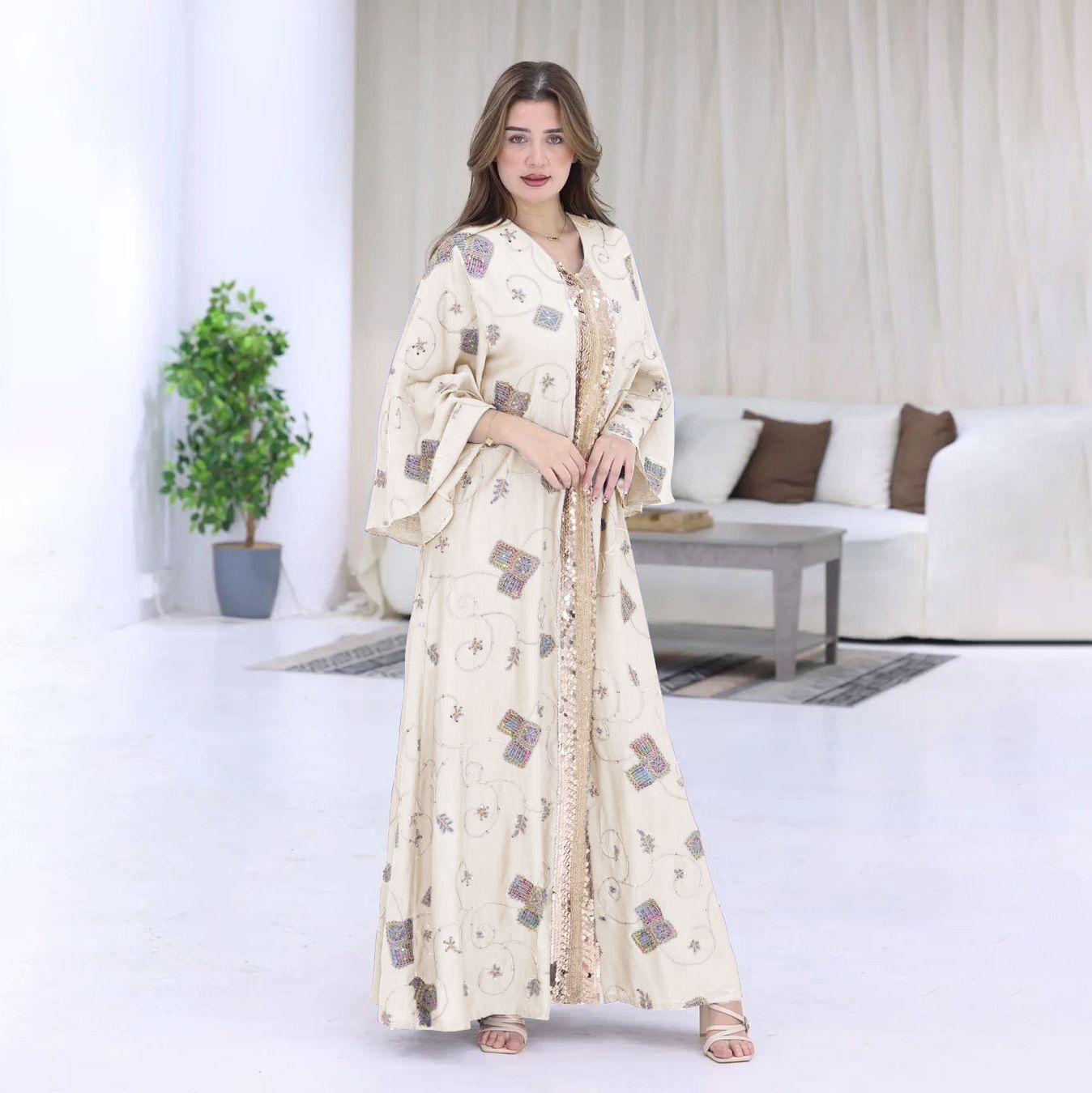 Islamic Sequin Muslim Dress Dmbroidered Abaya Lace Elegant Dress Women  Dresses