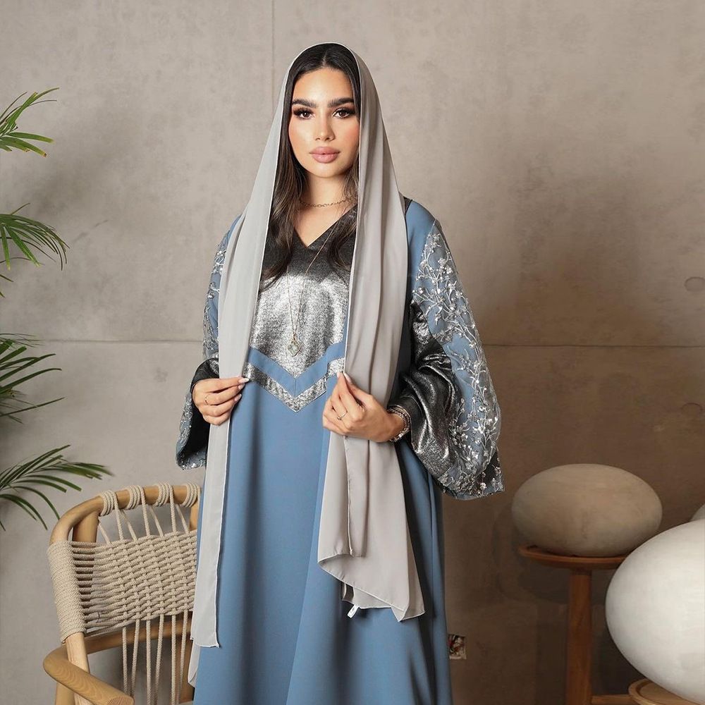 Middle East Arab Robe Plum Sequin Fashion Patchwork Satin Party Evening Muslim Clothes Women's Abaya Dress for Women Dresses