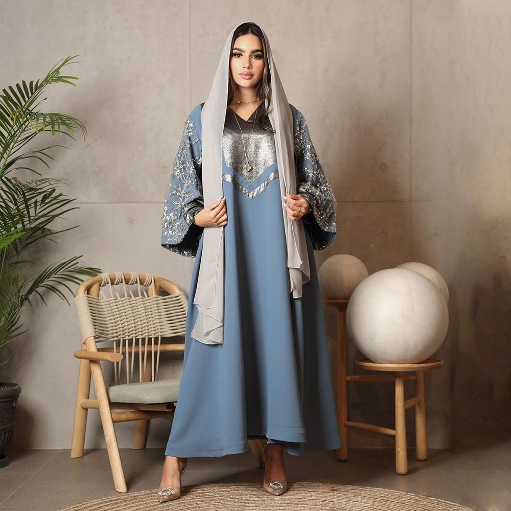 Middle East Arab Robe Plum Sequin Fashion Patchwork Satin Party Evening Muslim Clothes Women's Abaya Dress for Women Dresses