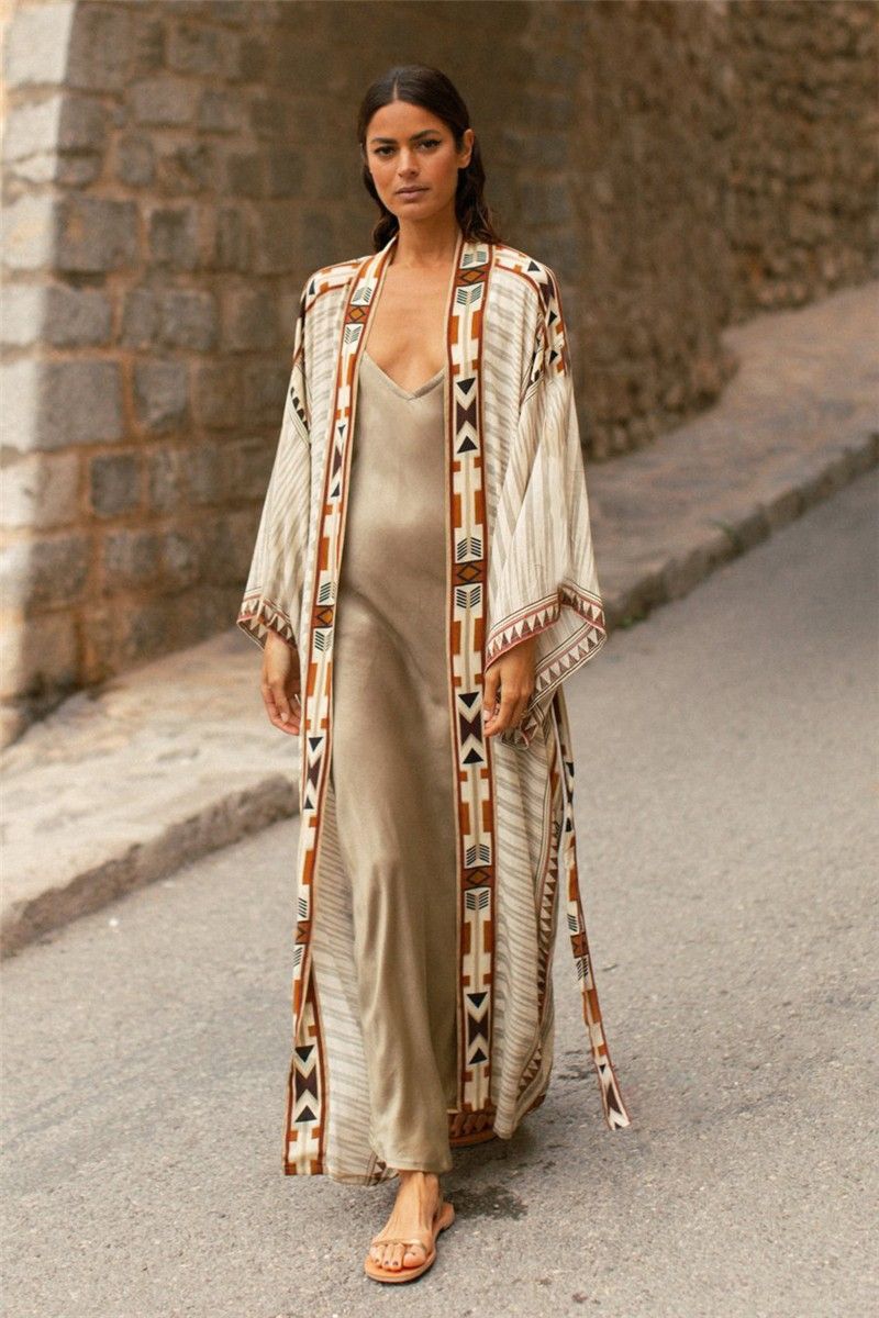 Elegant Self Belted Kimono Dress Tunic Women Plus Size Beach Wear Swim Bohemian Printed Bikini Cover up Dresses