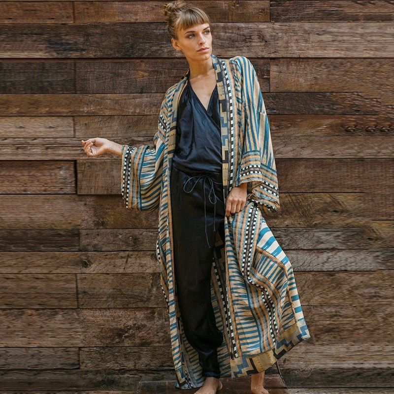 Elegant Self Belted Kimono Dress Tunic Women Plus Size Beach Wear Swim Bohemian Printed Bikini Cover up Dresses