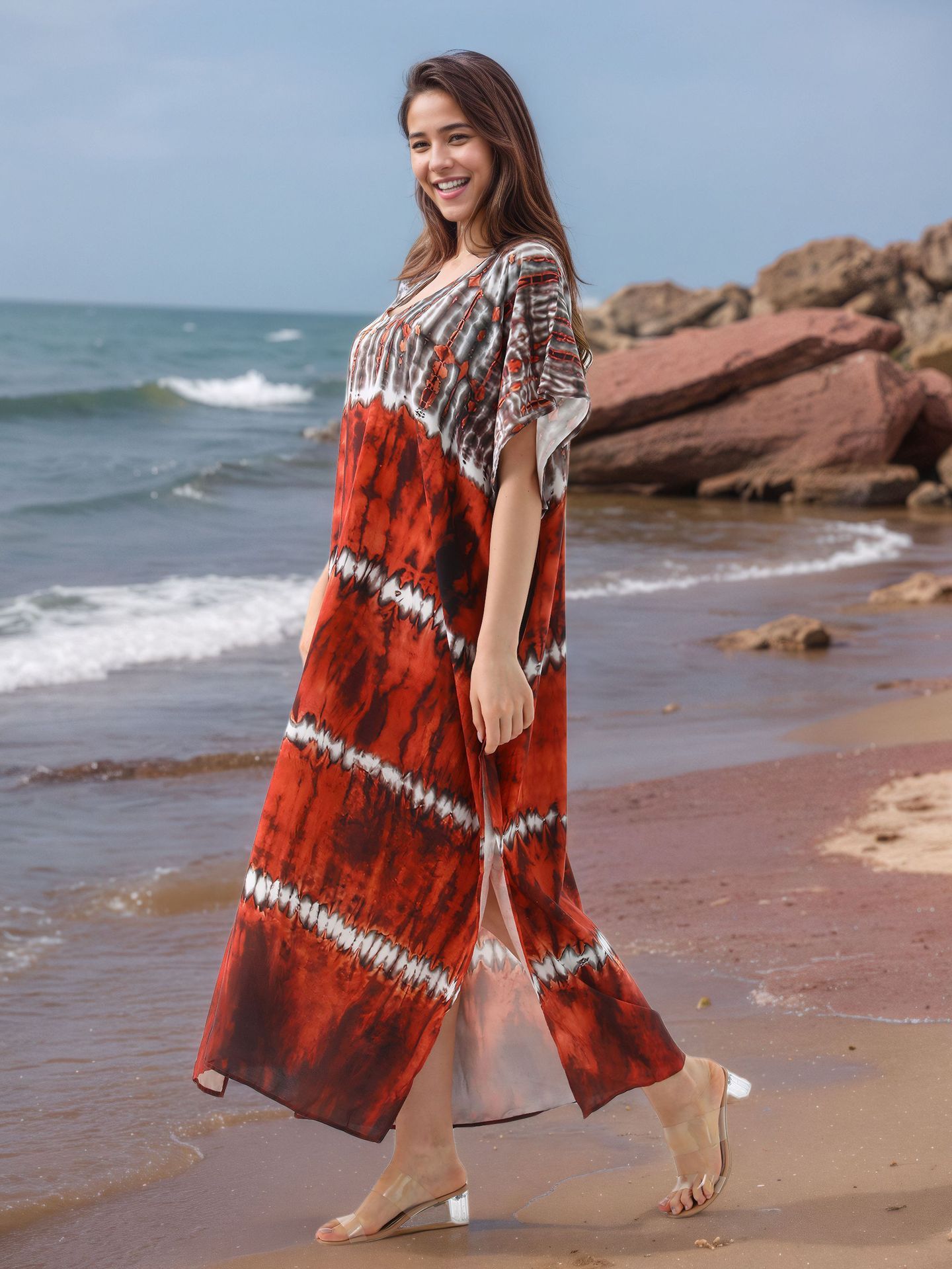 New Style Fashionable European American Loose Leisure Breathable Scarf African Printed Women Summer Cotton Dress