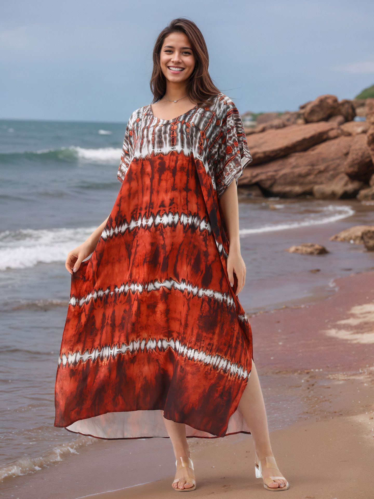 New Style Fashionable European American Loose Leisure Breathable Scarf African Printed Women Summer Cotton Dress
