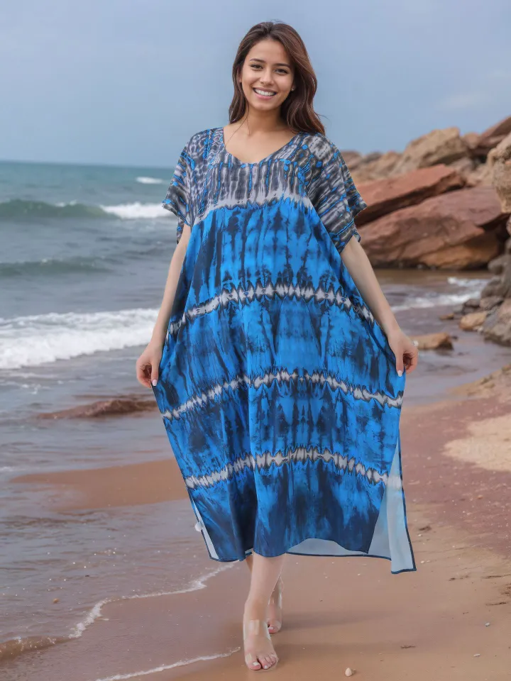 New Style Fashionable European American Loose Leisure Breathable Scarf African Printed Women Summer Cotton Dress