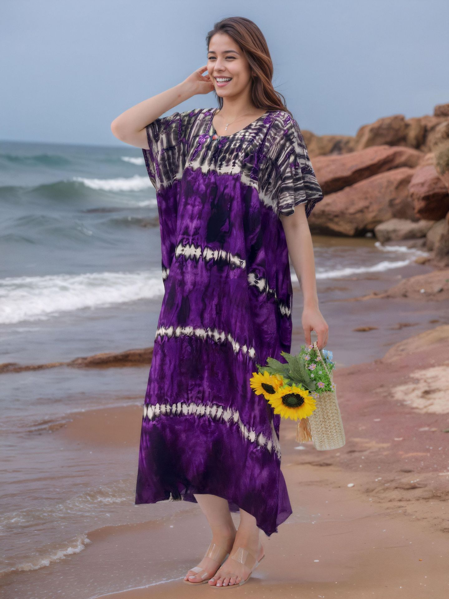 New Style Fashionable European American Loose Leisure Breathable Scarf African Printed Women Summer Cotton Dress