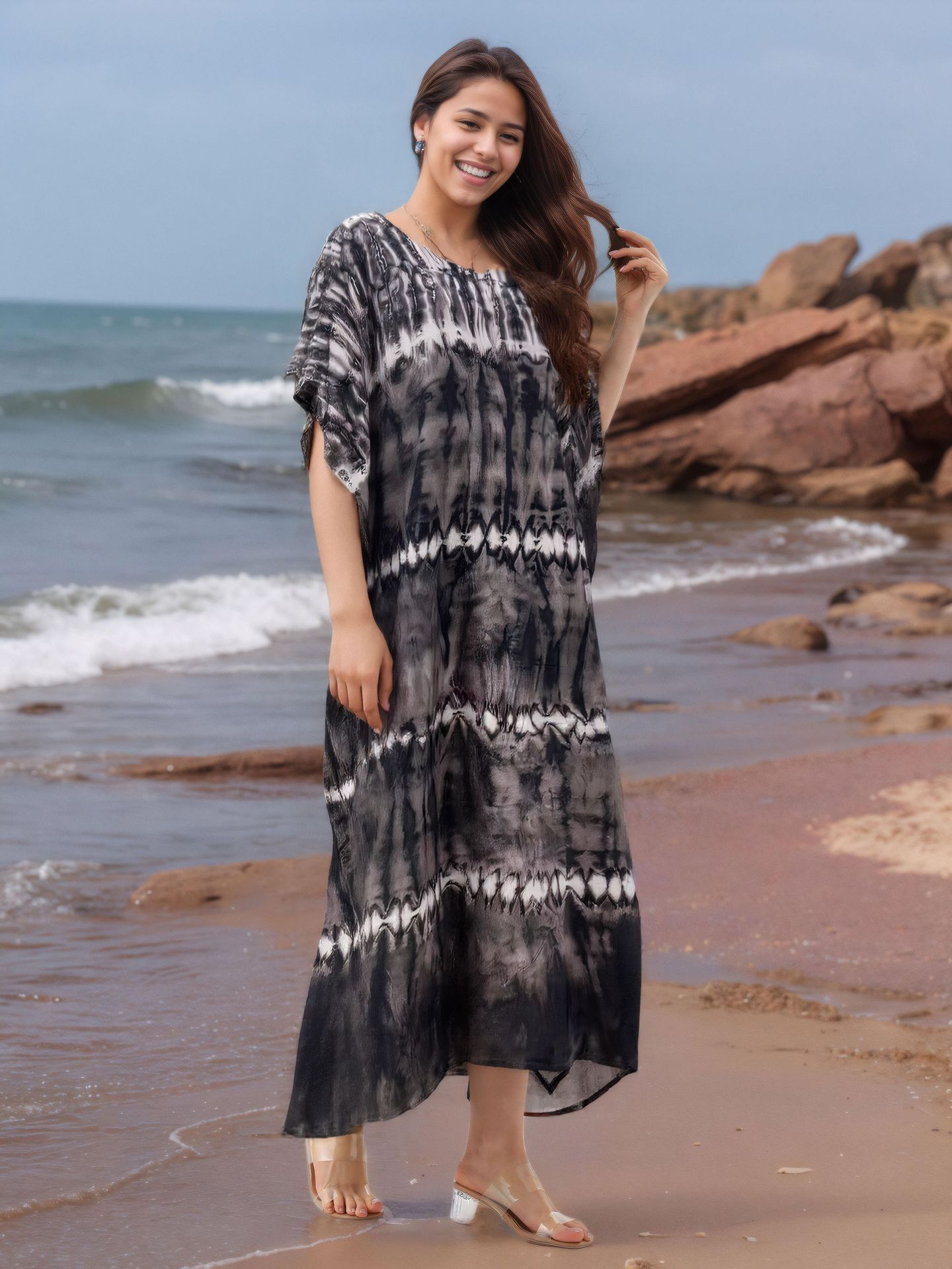 New Style Fashionable European American Loose Leisure Breathable Scarf African Printed Women Summer Cotton Dress