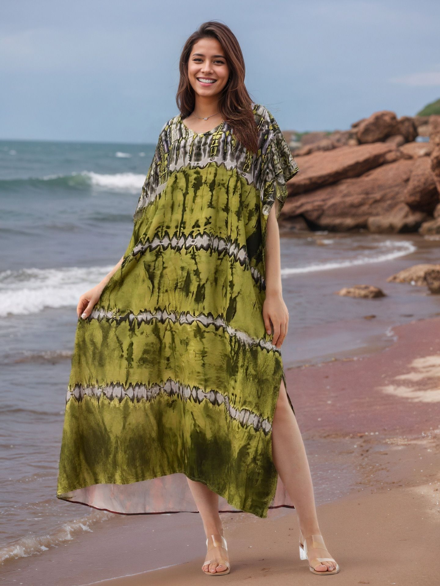 New Style Fashionable European American Loose Leisure Breathable Scarf African Printed Women Summer Cotton Dress