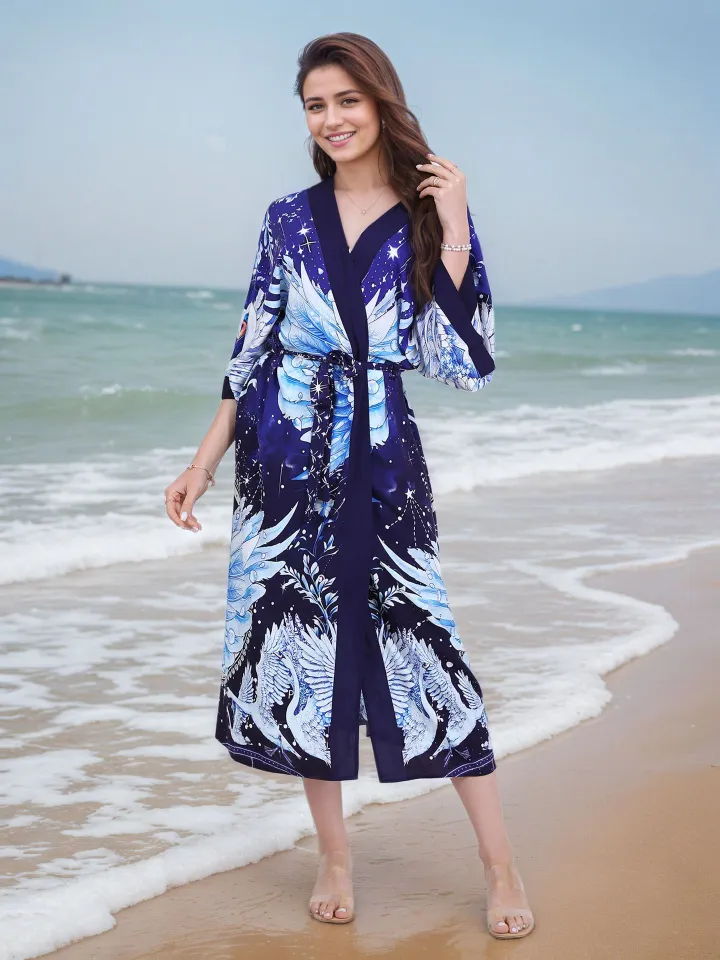 New Fashionable European American Patchwork Organza Retro Long Robe Large Hem African Summer Printed Women Loose Dress