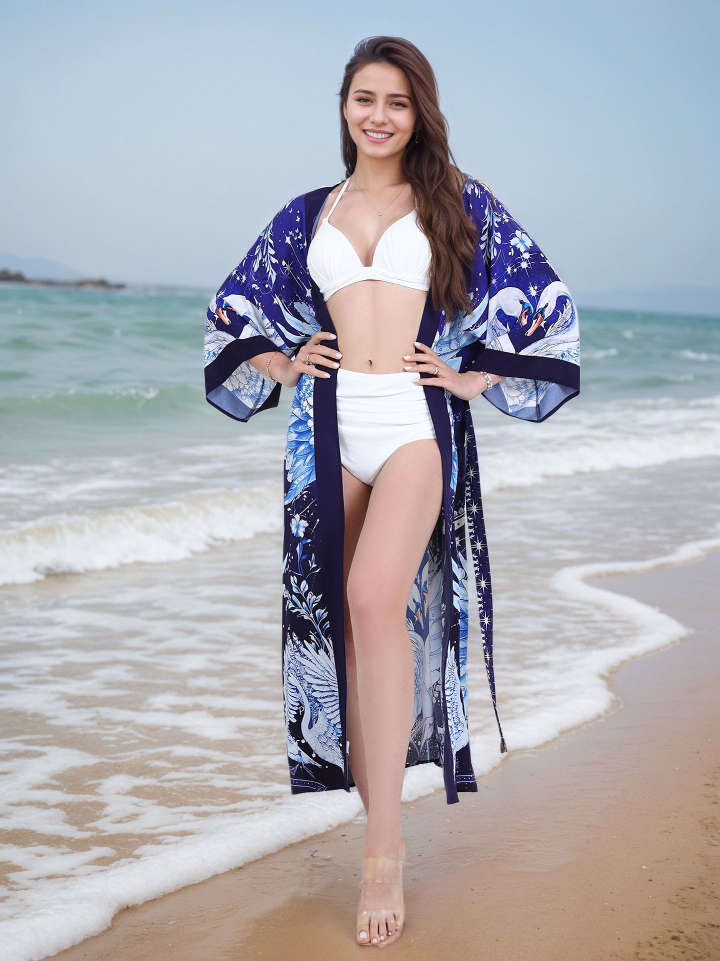 New Fashionable European American Patchwork Organza Retro Long Robe Large Hem African Summer Printed Women Loose Dress