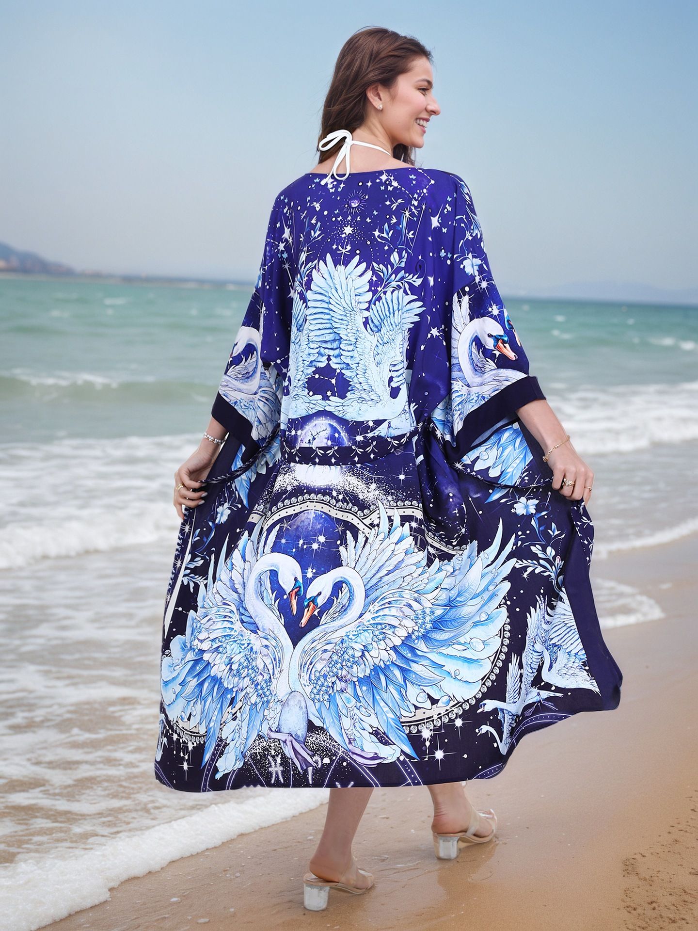 New Fashionable European American Patchwork Organza Retro Long Robe Large Hem African Summer Printed Women Loose Dress