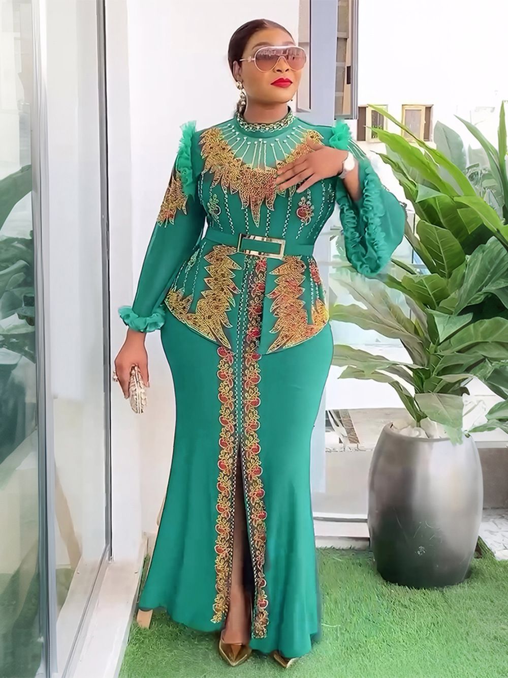 New Year Christmas Party Evening Gown for Ladies Elegant Turkey African Red Sequin Long Floor-Length Chiffon Dress Zipper Dresses