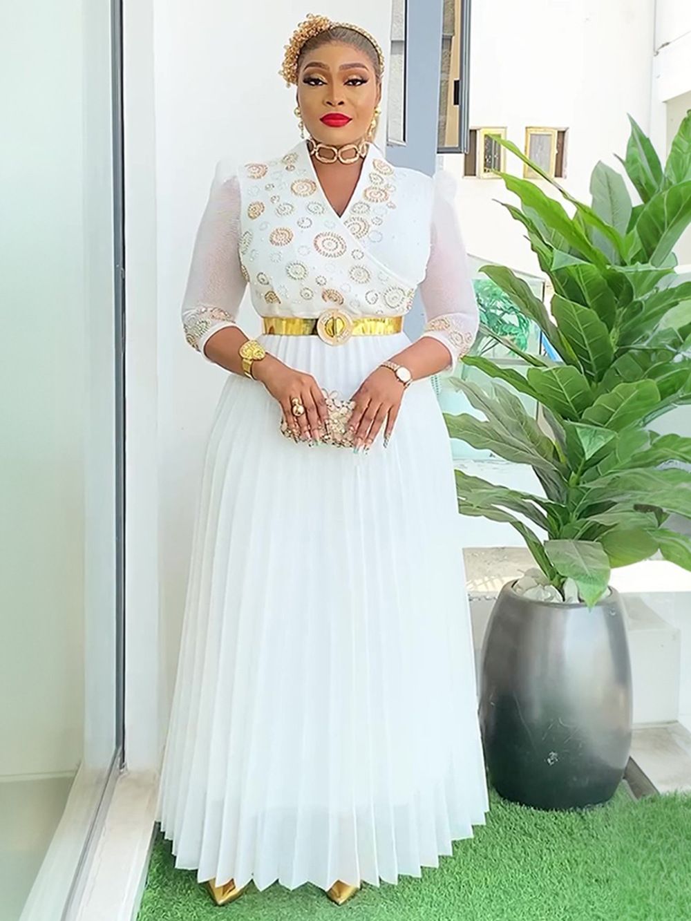 African Dresses for Women New Fashion Plus Size Sequin Evening Party Long Dress Dashiki Ankara Outfits Robe African Clothes 
 Dresses