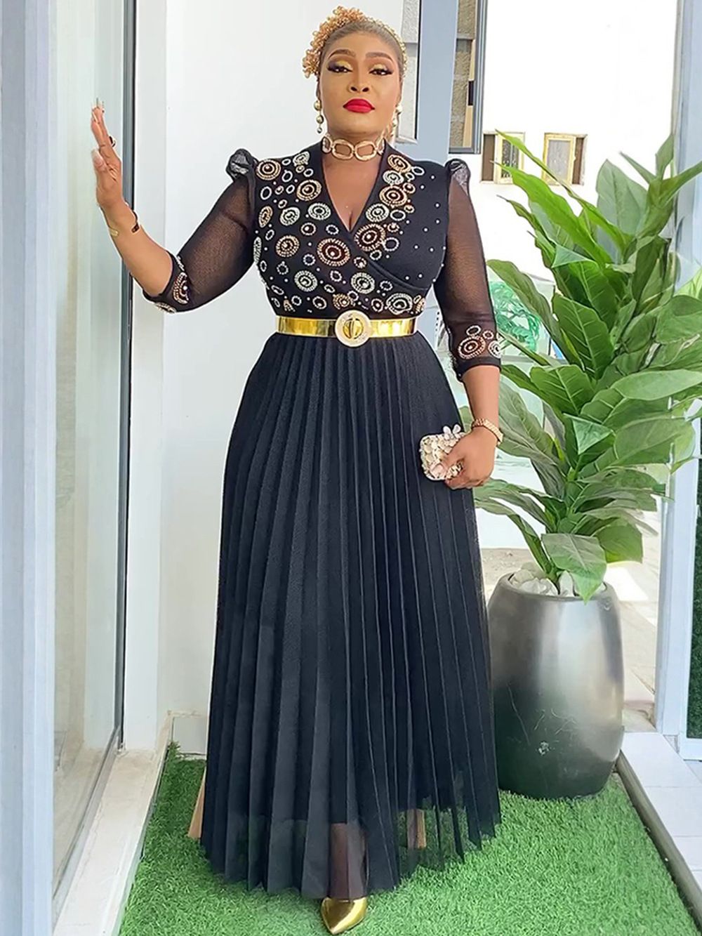 African Dresses for Women New Fashion Plus Size Sequin Evening Party Long Dress Dashiki Ankara Outfits Robe African Clothes 
 Dresses