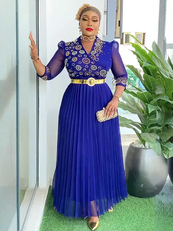African Dresses for Women New Fashion Plus Size Sequin Evening Party Long Dress Dashiki Ankara Outfits Robe African Clothes 
 Dresses