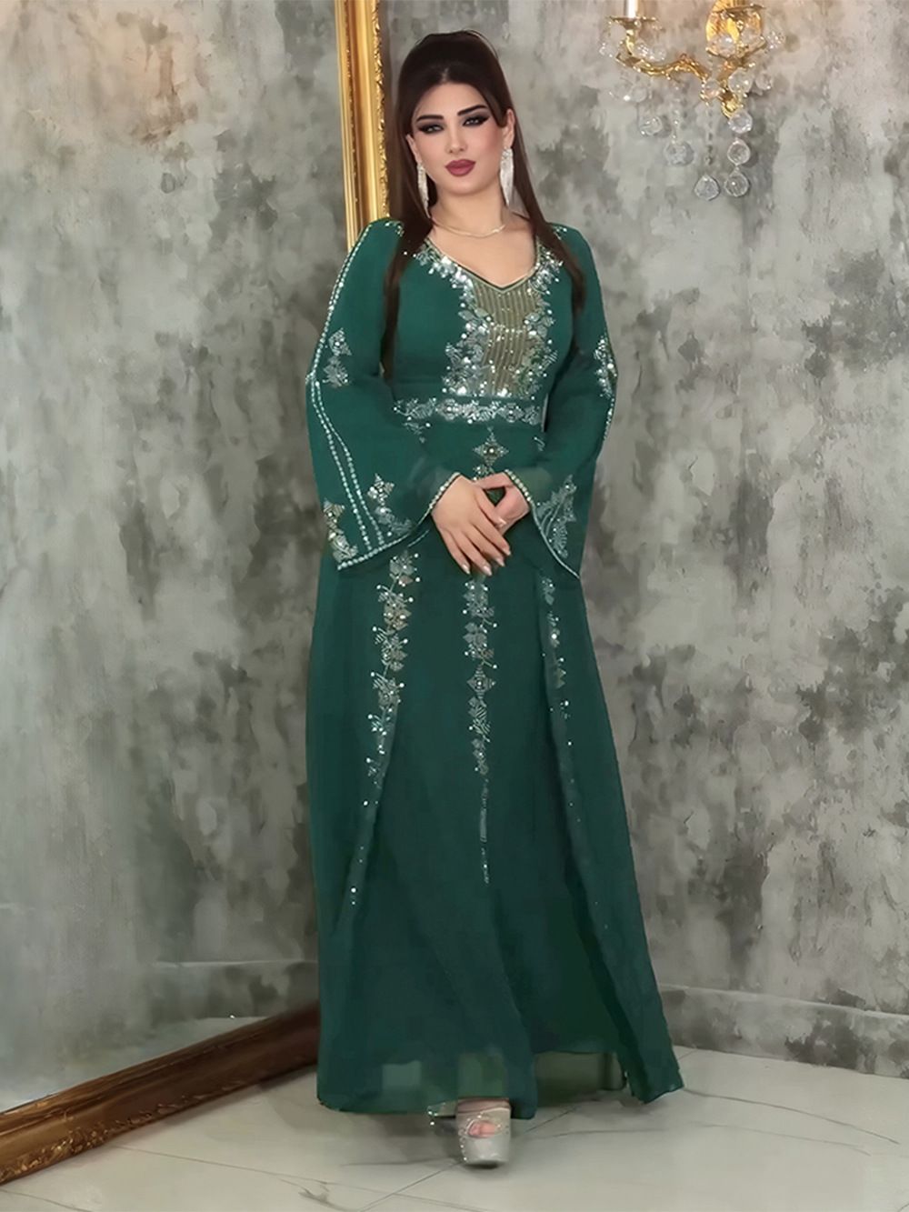 SongYi New Fashion Black Abaya Exquisite Beaded Muslim Women Dress Middle East Women's Clothing Robe Dresses