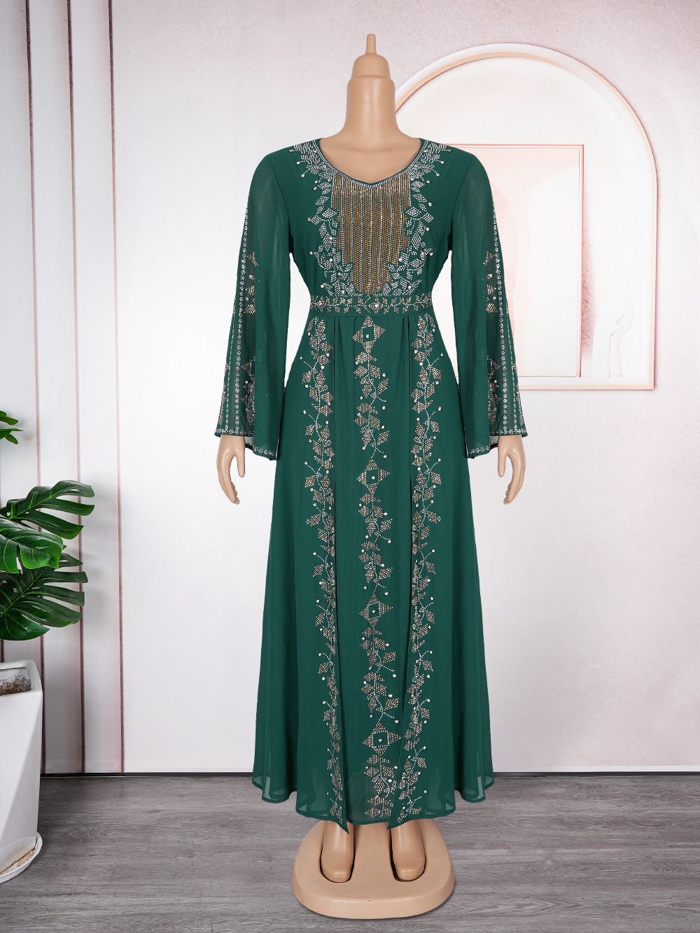 SongYi New Fashion Black Abaya Exquisite Beaded Muslim Women Dress Middle East Women's Clothing Robe Dresses