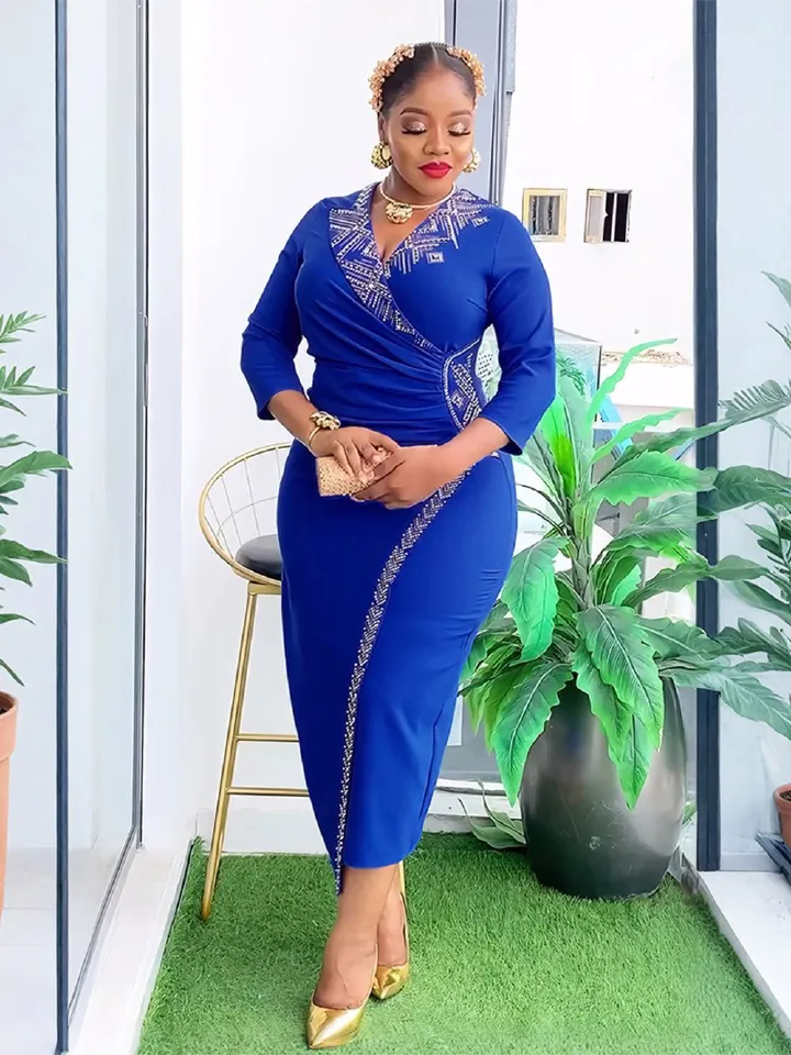 African Party Evening Dresses for Women Summer Long Sleeve V-neck Bodycon Dress Dashiki Ankara Wedding Gowns Muslim Maxi Dress
