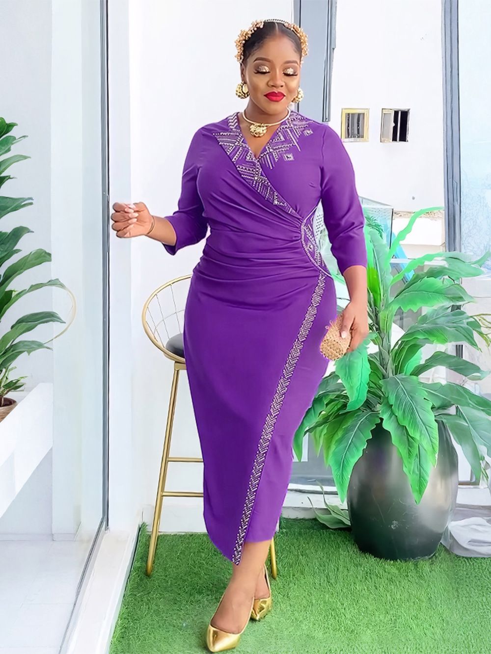African Party Evening Dresses for Women Summer Long Sleeve V-neck Bodycon Dress Dashiki Ankara Wedding Gowns Muslim Maxi Dress