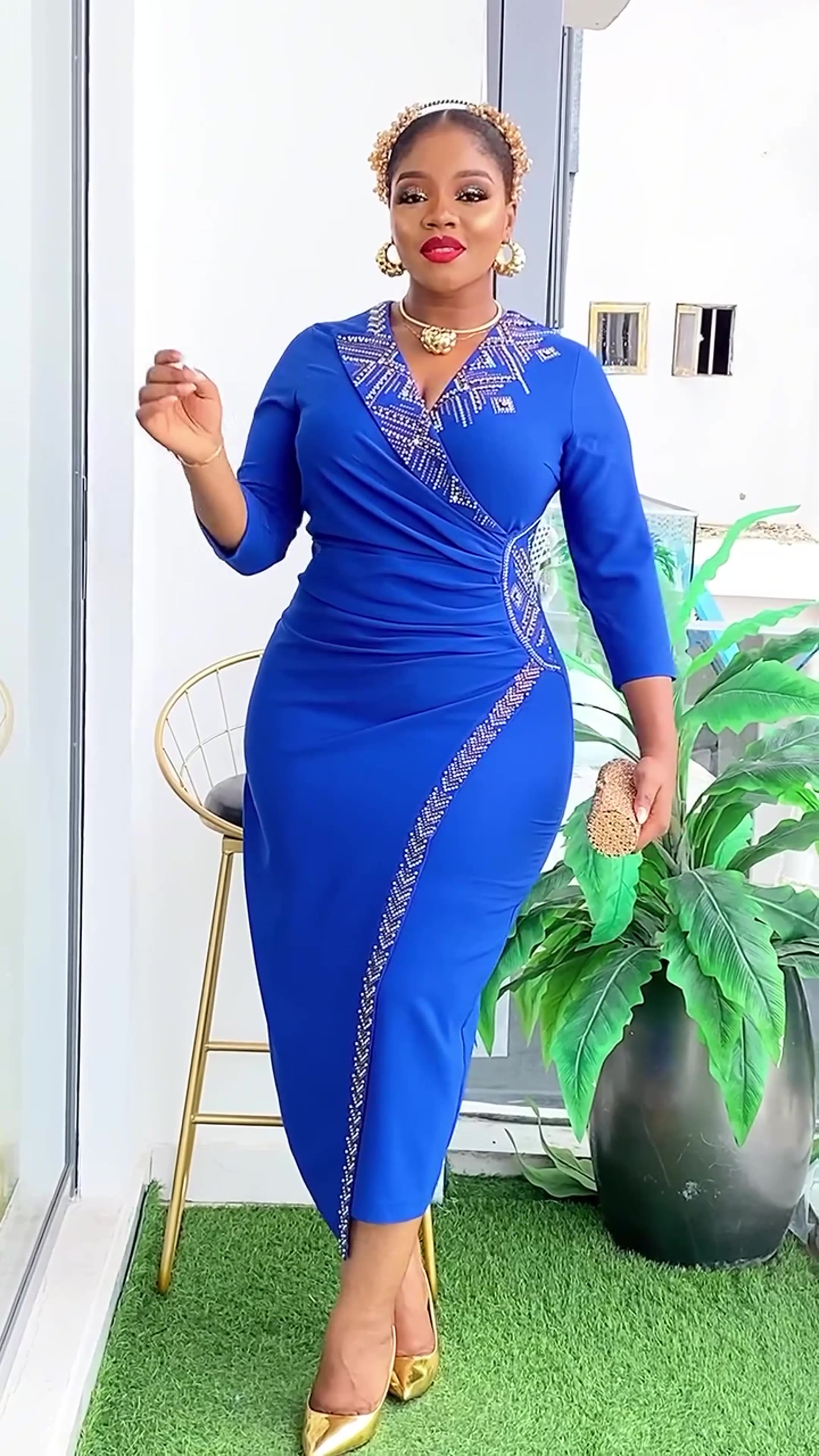 African Party Evening Dresses for Women Summer Long Sleeve V-neck Bodycon Dress Dashiki Ankara Wedding Gowns Muslim Maxi Dress