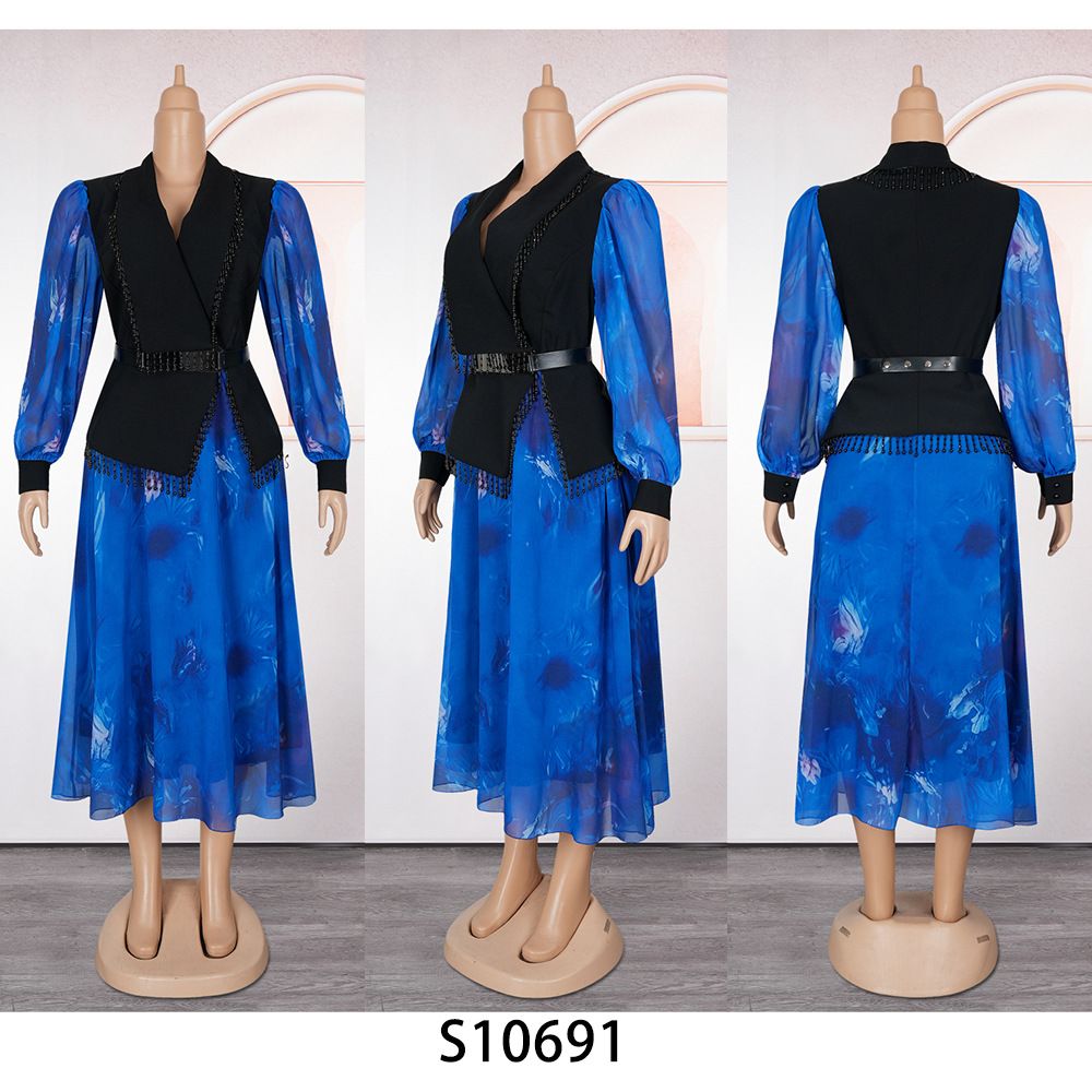 Autumn New Fashionable French Retro Chiffon Long Sleeve Elegant Women's  Dresses