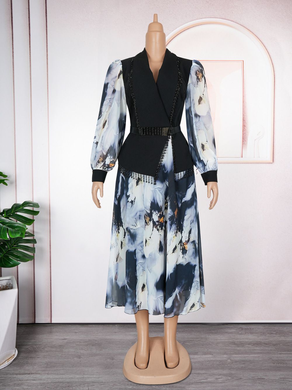 Autumn New Fashionable French Retro Chiffon Long Sleeve Elegant Women's  Dresses