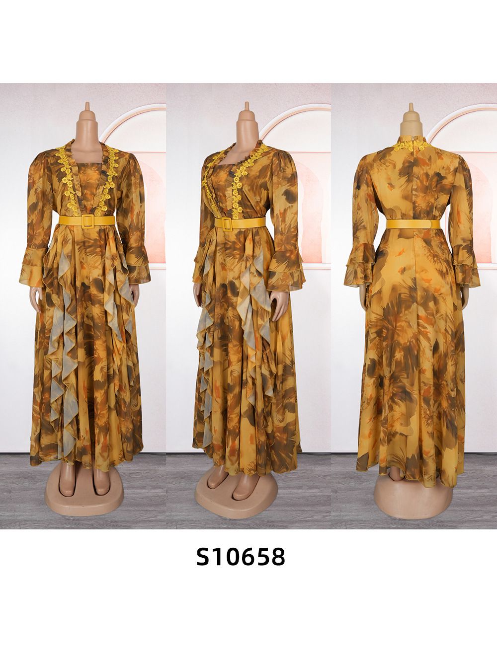 Summer New French Elegant Style Lace up Bow Neck Slim Fit Chiffon Women's Dress