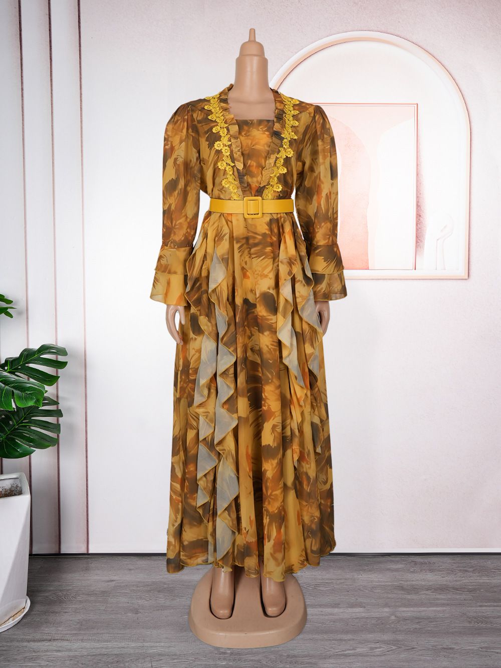 Summer New French Elegant Style Lace up Bow Neck Slim Fit Chiffon Women's Dress