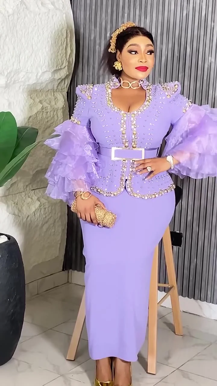 African Dress Women Plus Size Evening Dresses Elegant Sequins Diamonds Wedding Party Long Dress Ankara Ladies Clothing Dresses