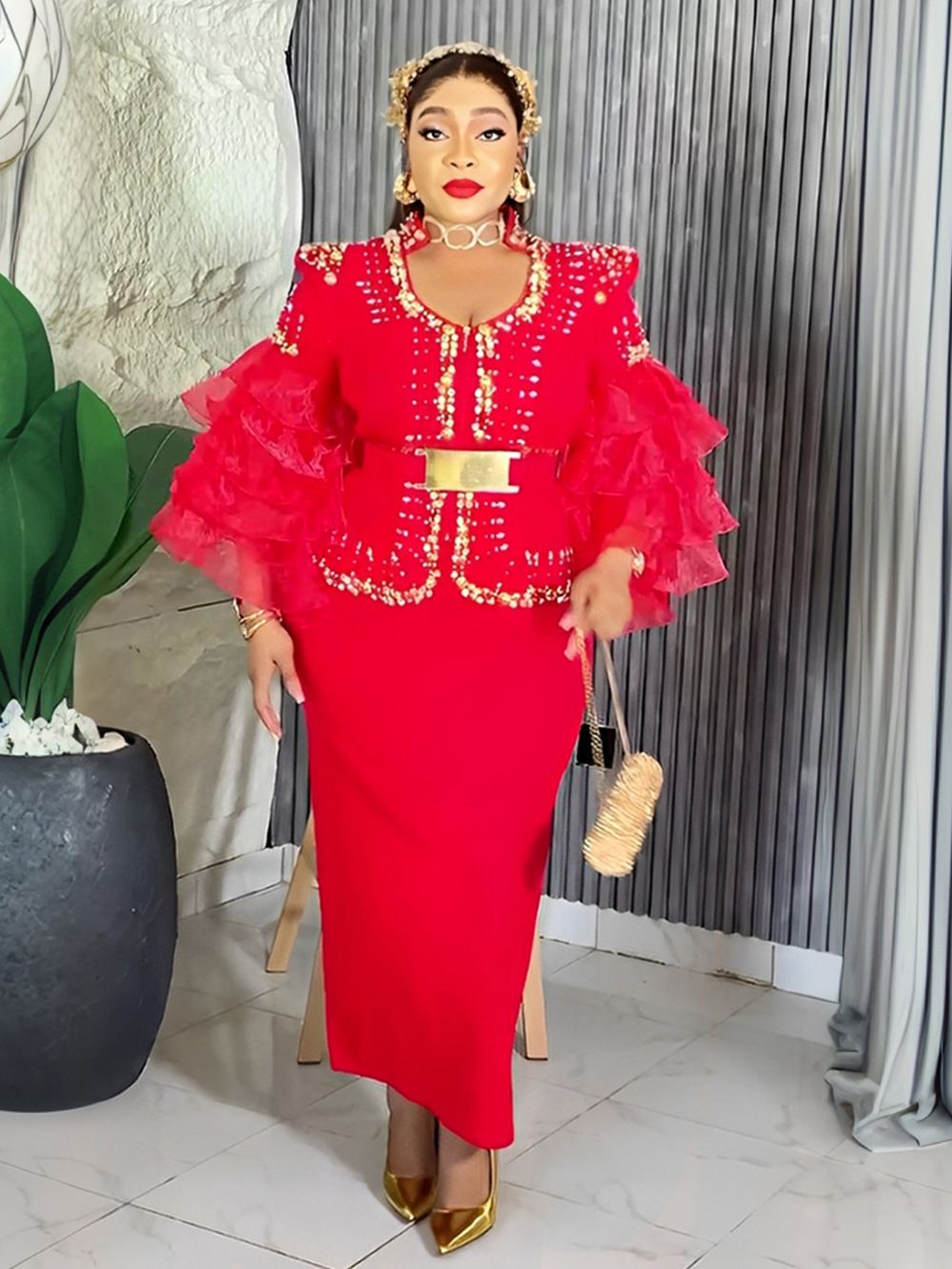 African Dress Women Plus Size Evening Dresses Elegant Sequins Diamonds Wedding Party Long Dress Ankara Ladies Clothing Dresses