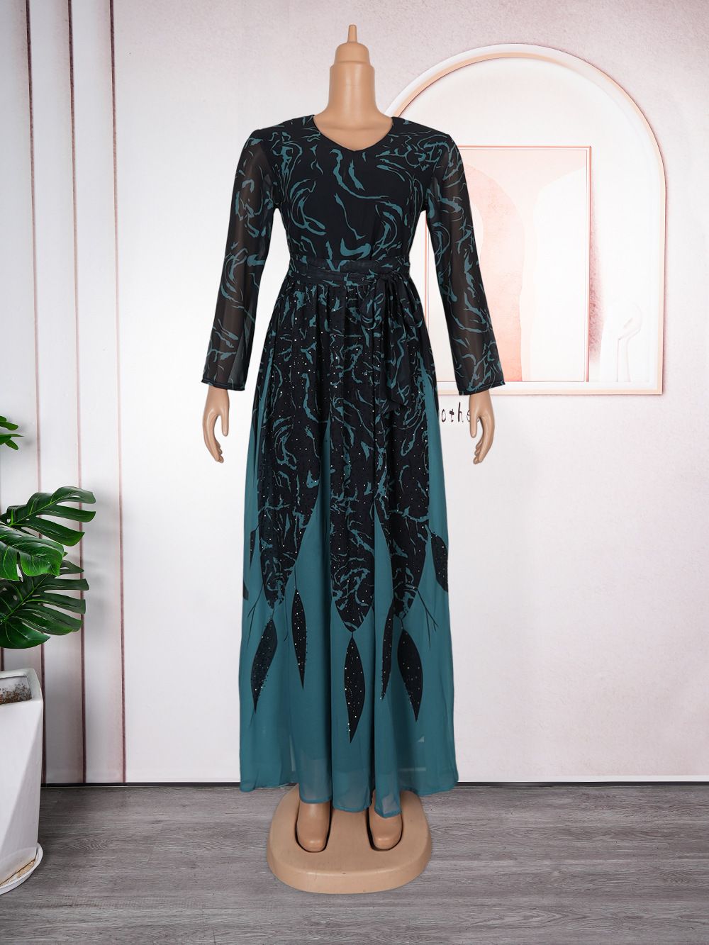 Wholesale Customized Chiffon Floral Dress Casual O Neck Mesh Print Maxi Dresses Women Elegant Long Dress